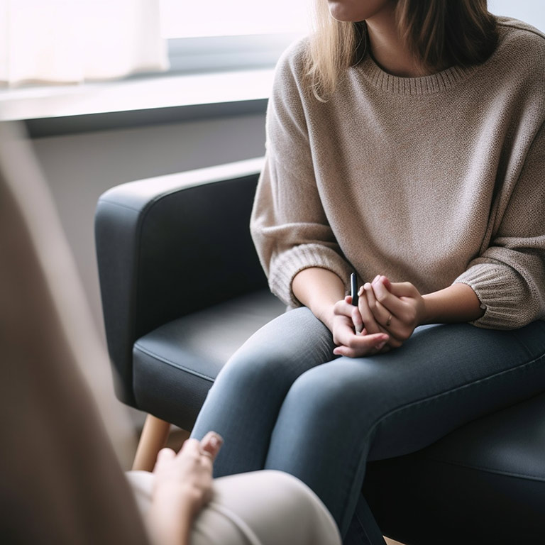 bcss british columbia schizophrenia society person sitting down with another person
