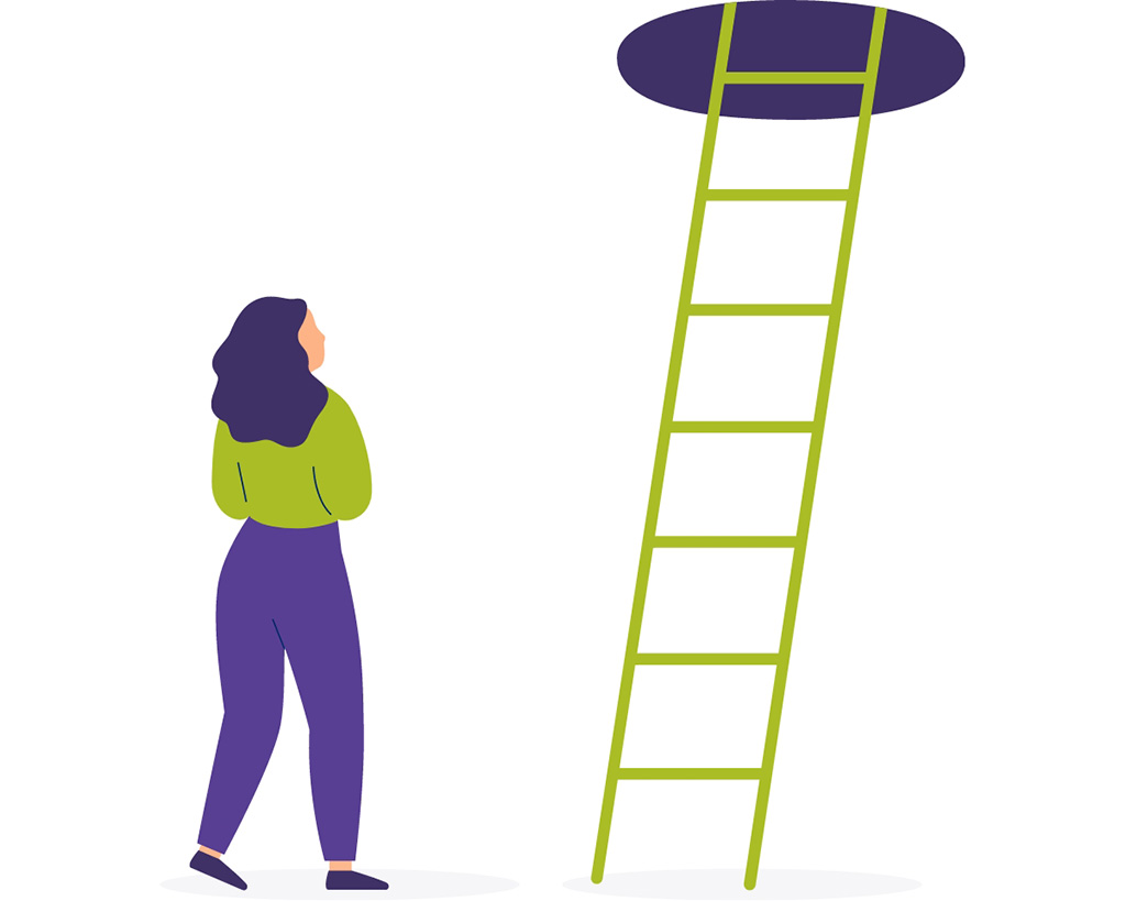 bcss british columbia schizophrenia society person looking at ladder with exit